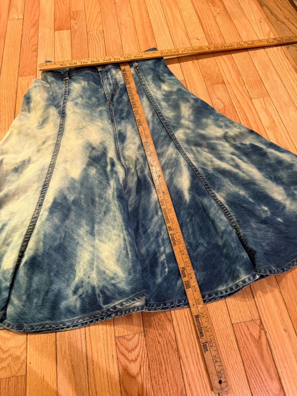 VTG Boho Tie-Dye Denim Maxi Skirt - Cream/Blue - Picture 4 of 6